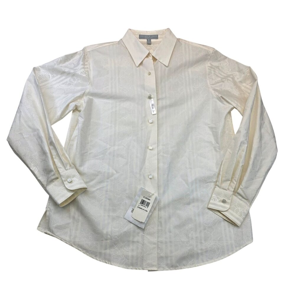 Vintage Shaped Wrinkle Free Floral Button Down Shirt 6 Cream Feminine Romantic